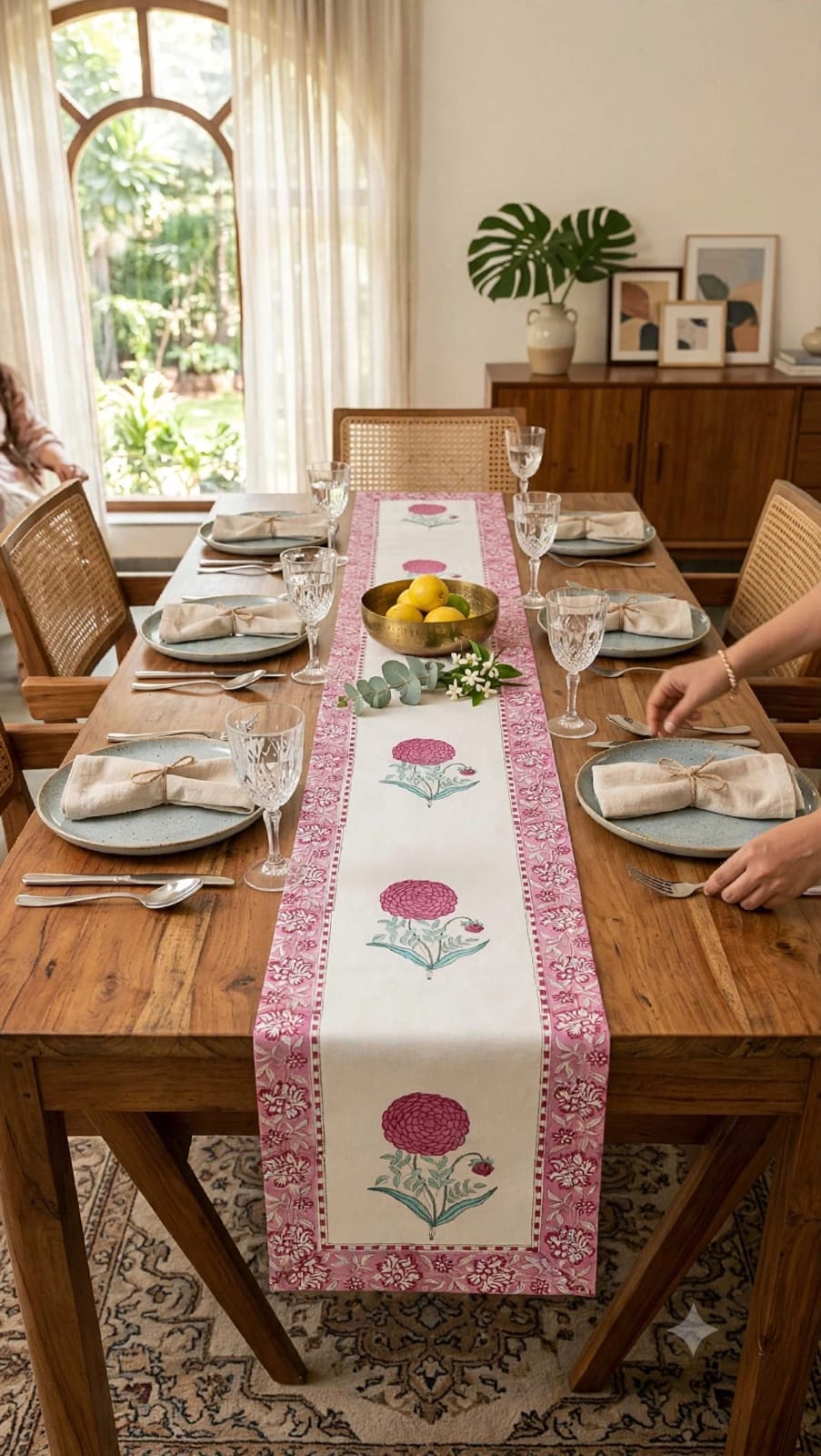Pure canvas cotton handblock printed runners for 6 seater dining tables