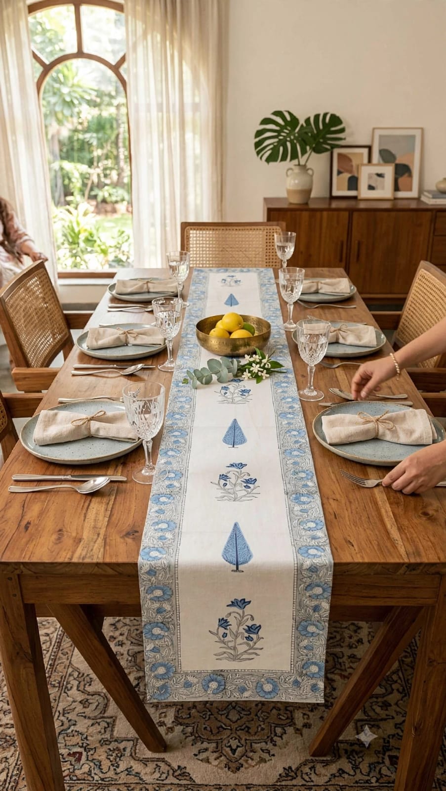 Pure canvas cotton handblock printed runners for 6 seater dining tables