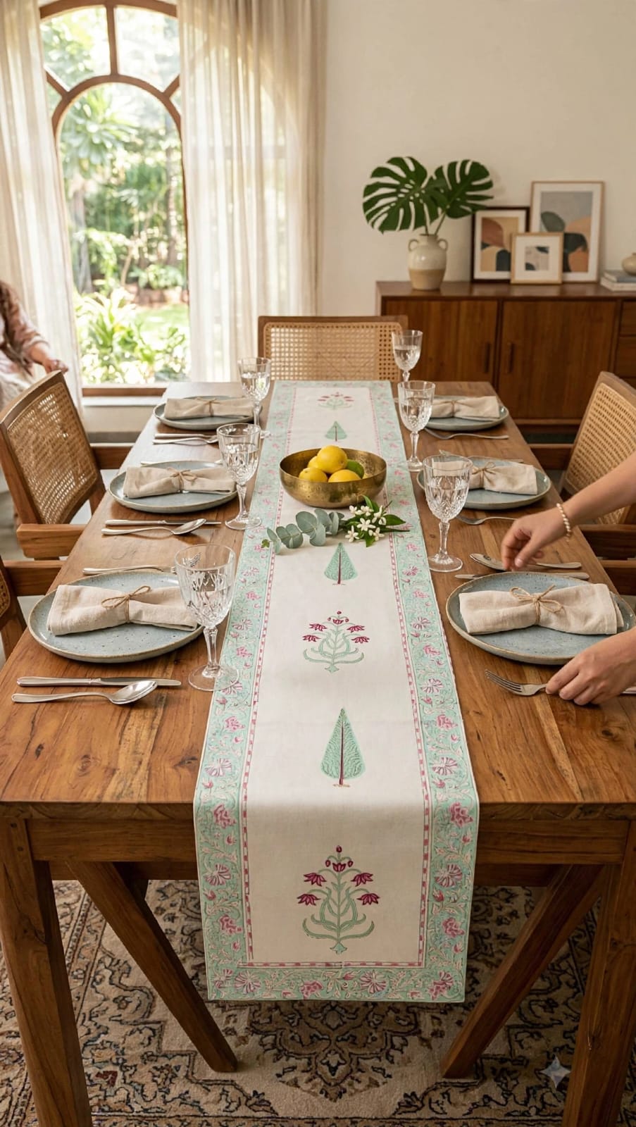 Pure canvas cotton handblock printed runners for 6 seater dining tables