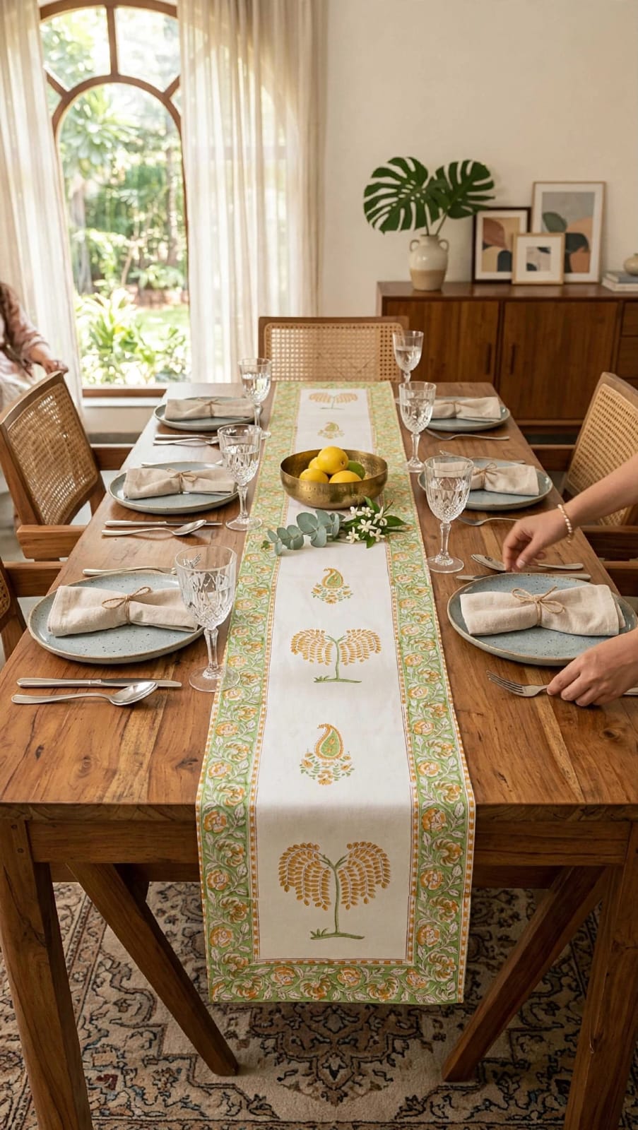 Pure canvas cotton handblock printed runners for 6 seater dining tables
