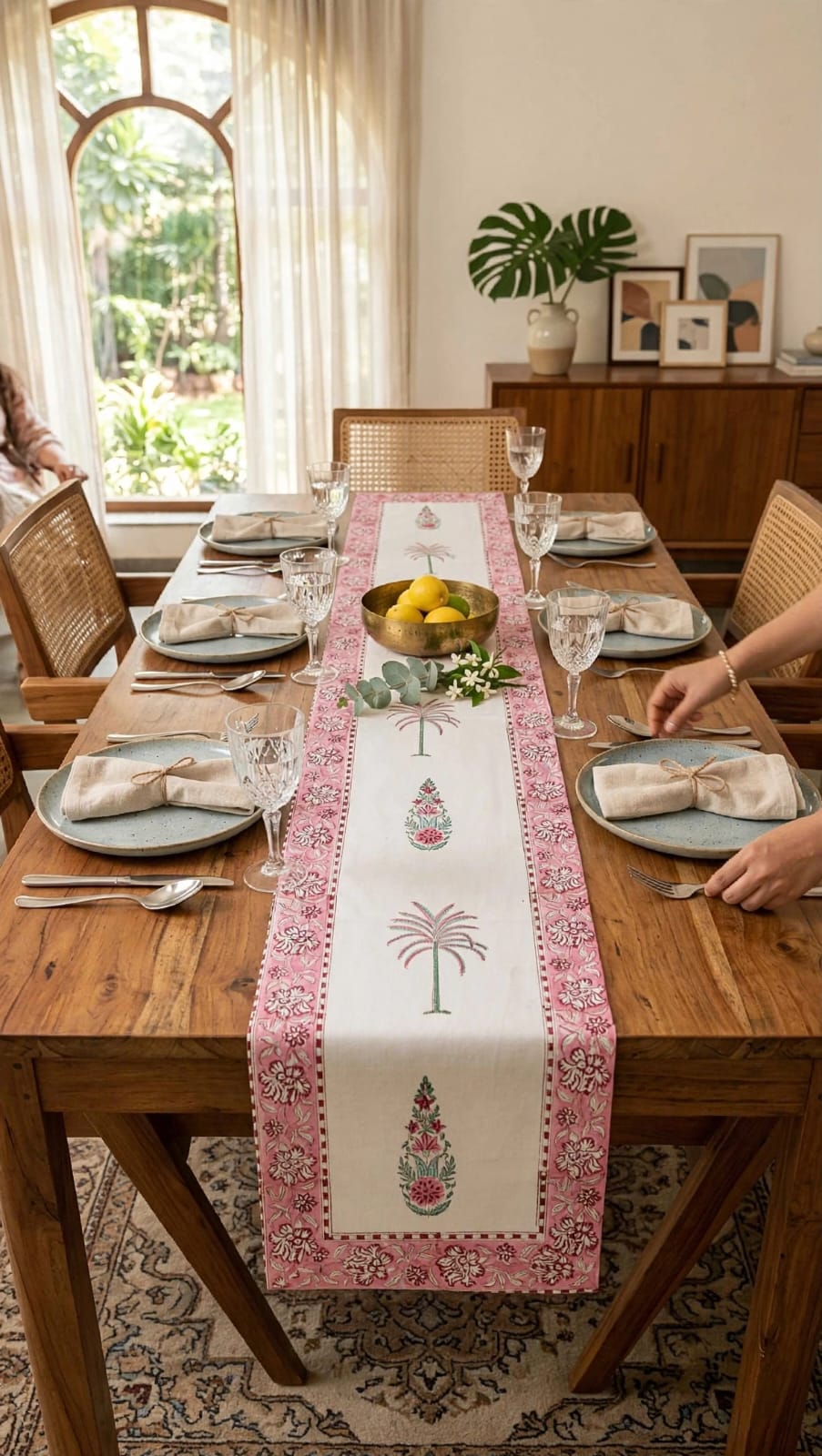 Pure canvas cotton handblock printed runners for 6 seater dining tables