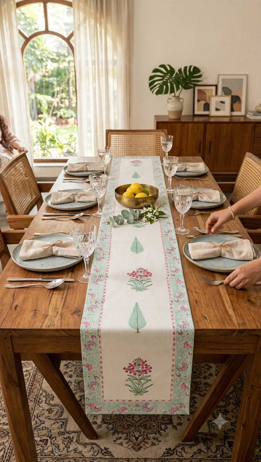 Pure canvas cotton handblock printed runners for 6 seater dining tables