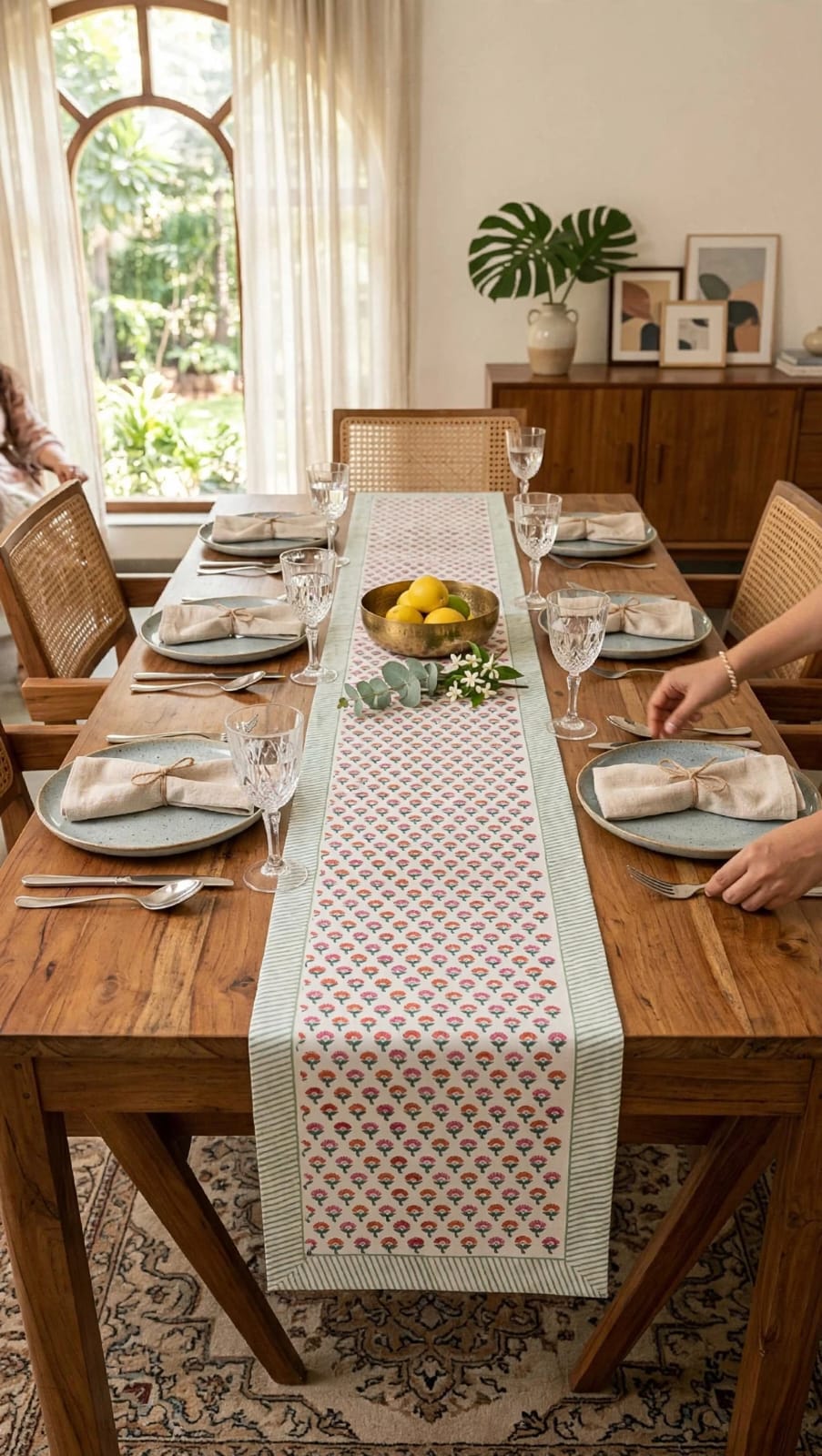 Pure canvas cotton handblock printed runners for 6 seater dining tables