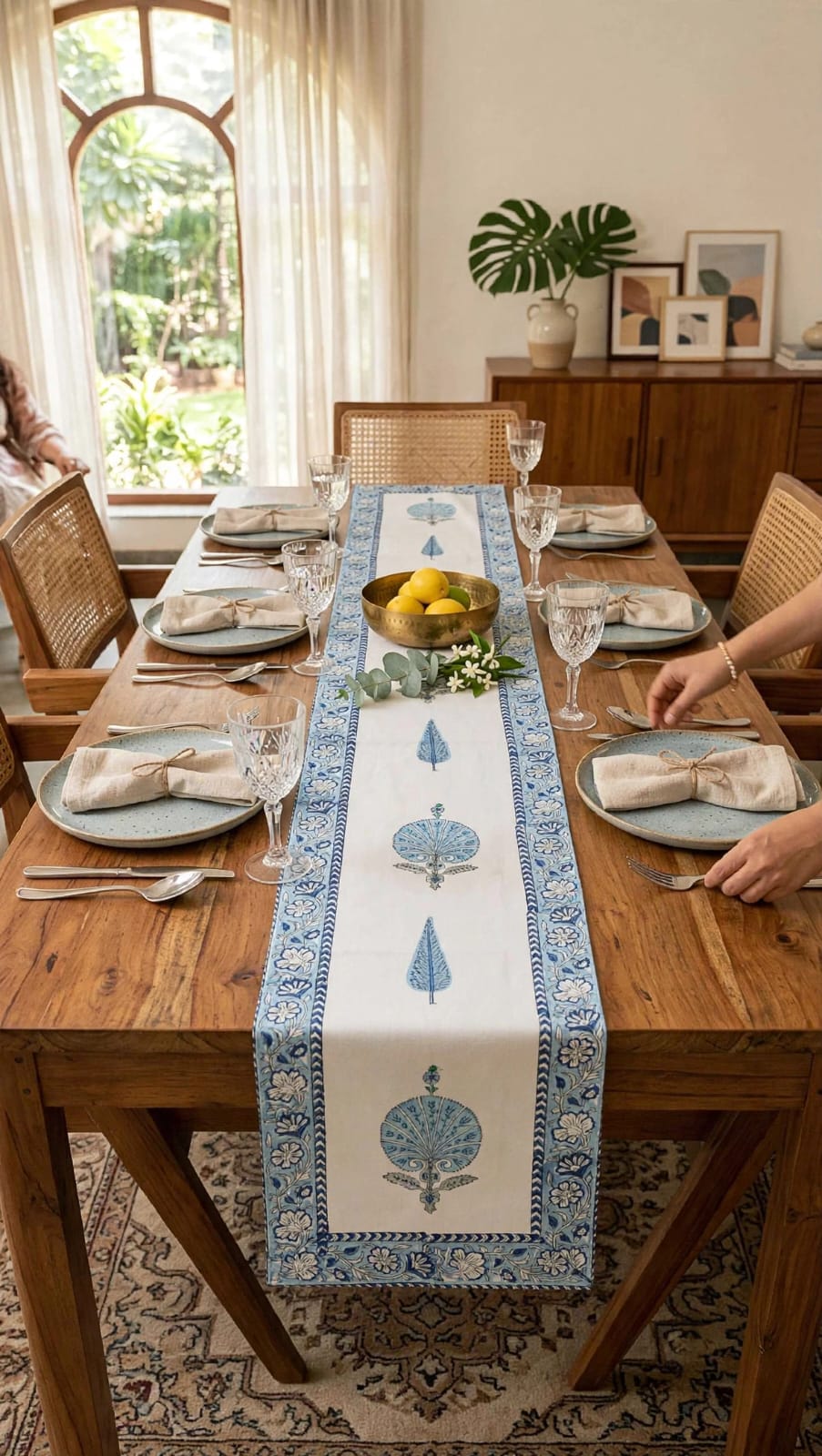 Pure canvas cotton handblock printed runners for 6 seater dining tables