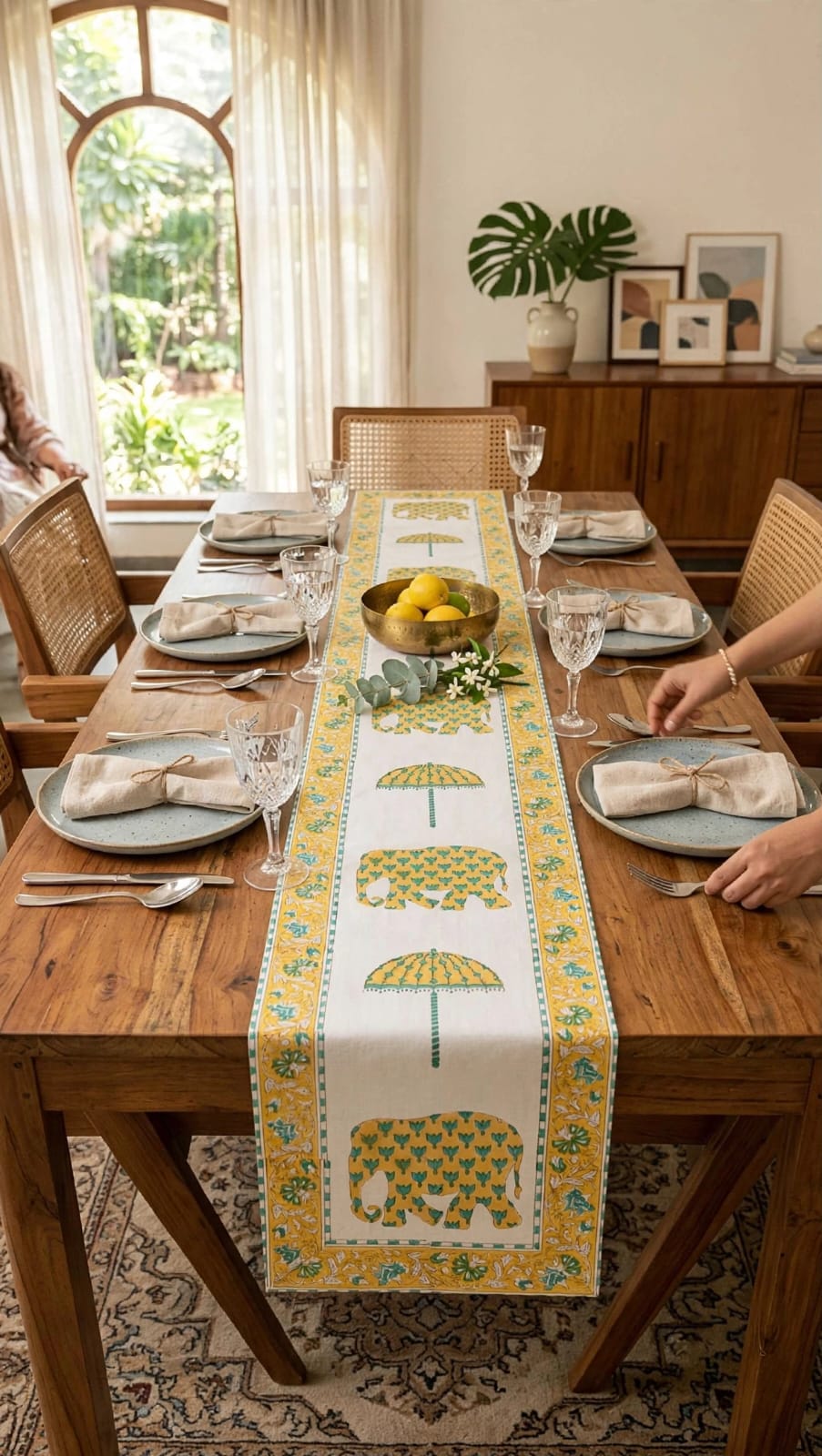Pure canvas cotton handblock printed runners for 6 seater dining tables