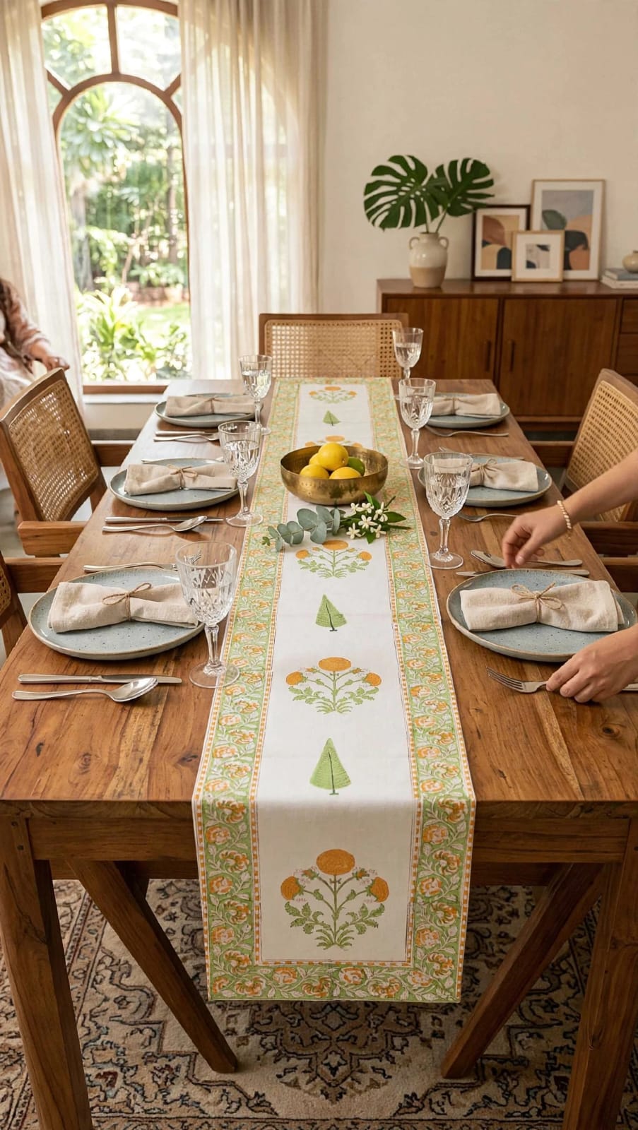 Pure canvas cotton handblock printed runners for 6 seater dining tables