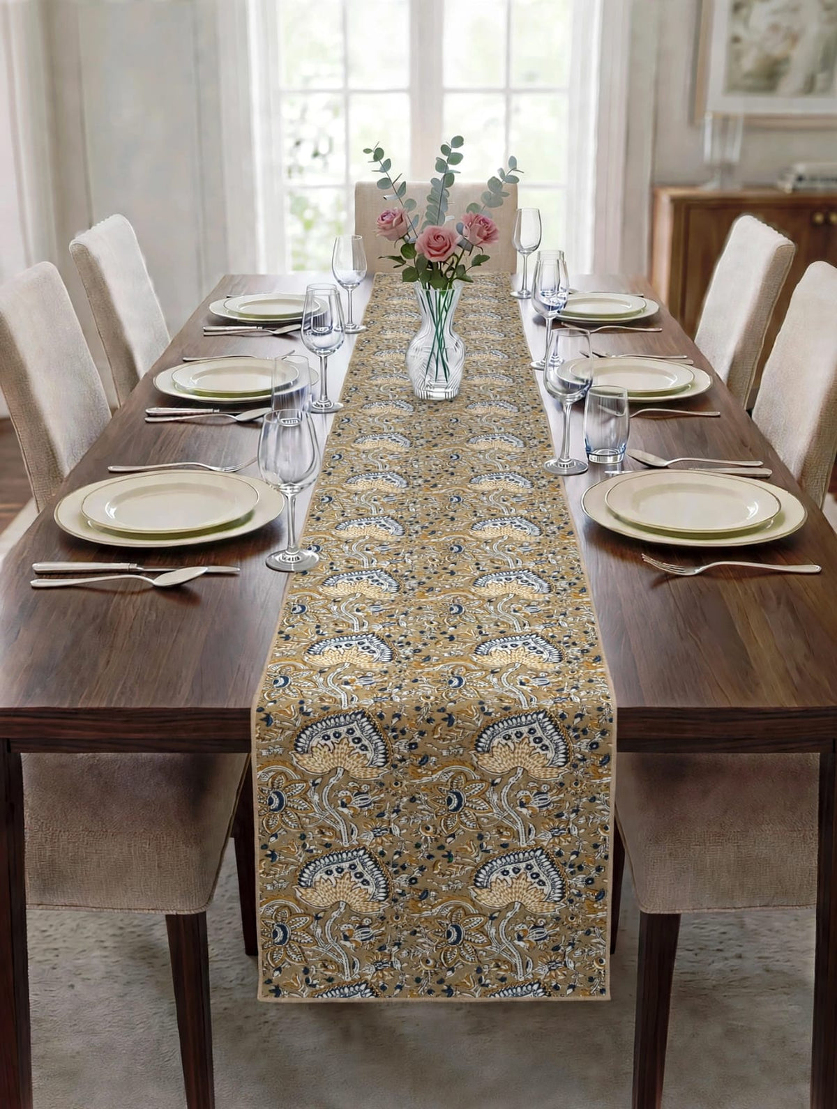 Pure cotton screen printed runners for 6 seater dining tables
