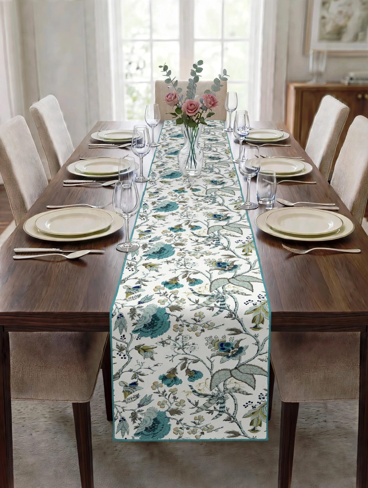 Pure cotton screen printed runners for 6 seater dining tables