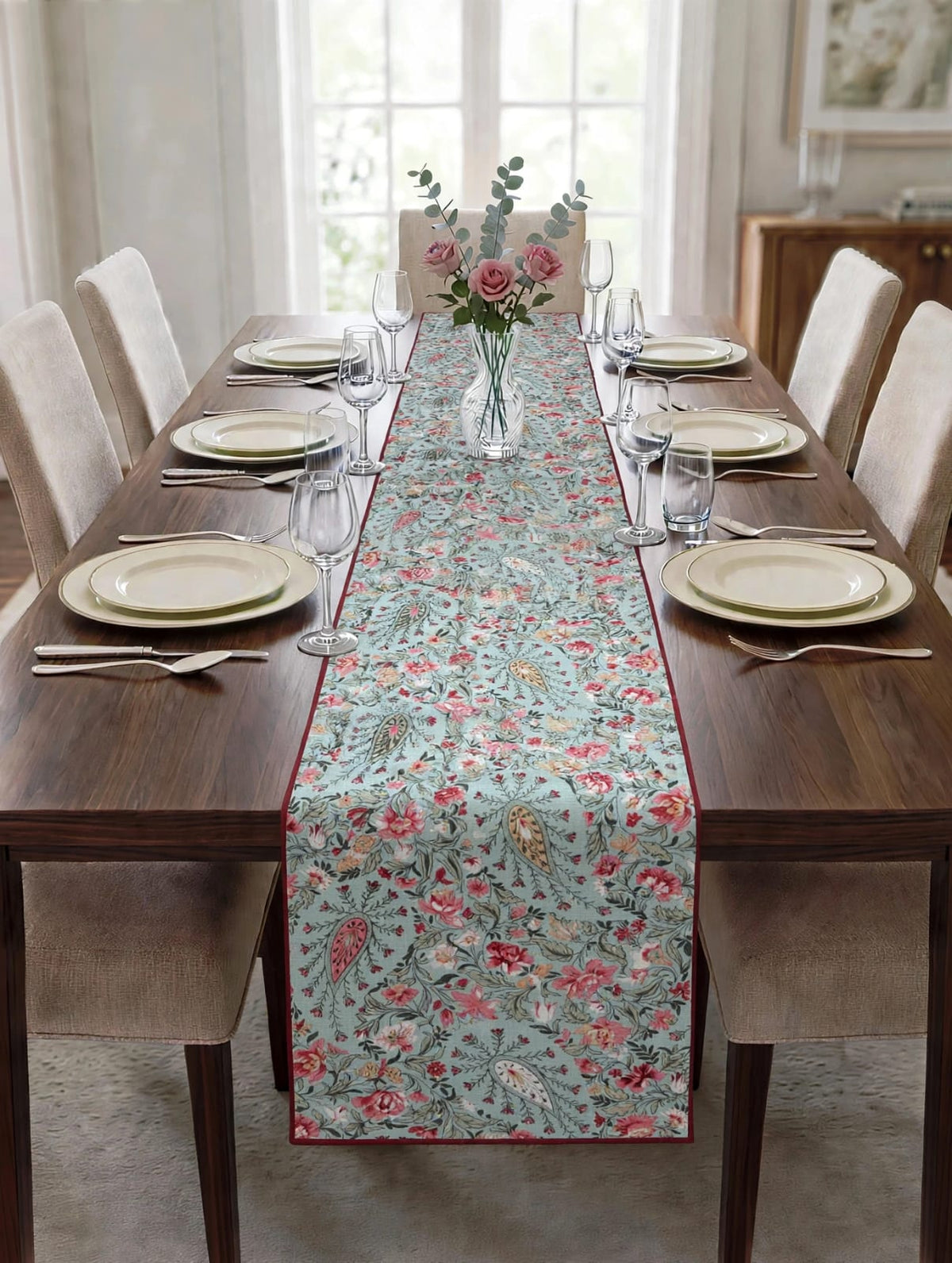 Pure cotton screen printed runners for 6 seater dining tables