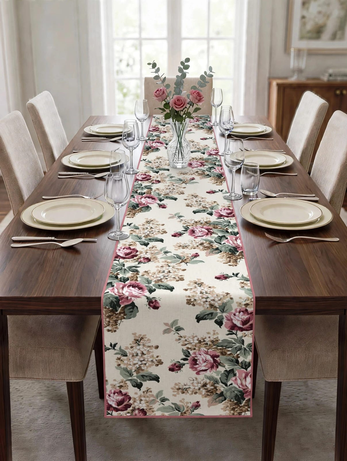 Pure cotton screen printed runners for 6 seater dining tables