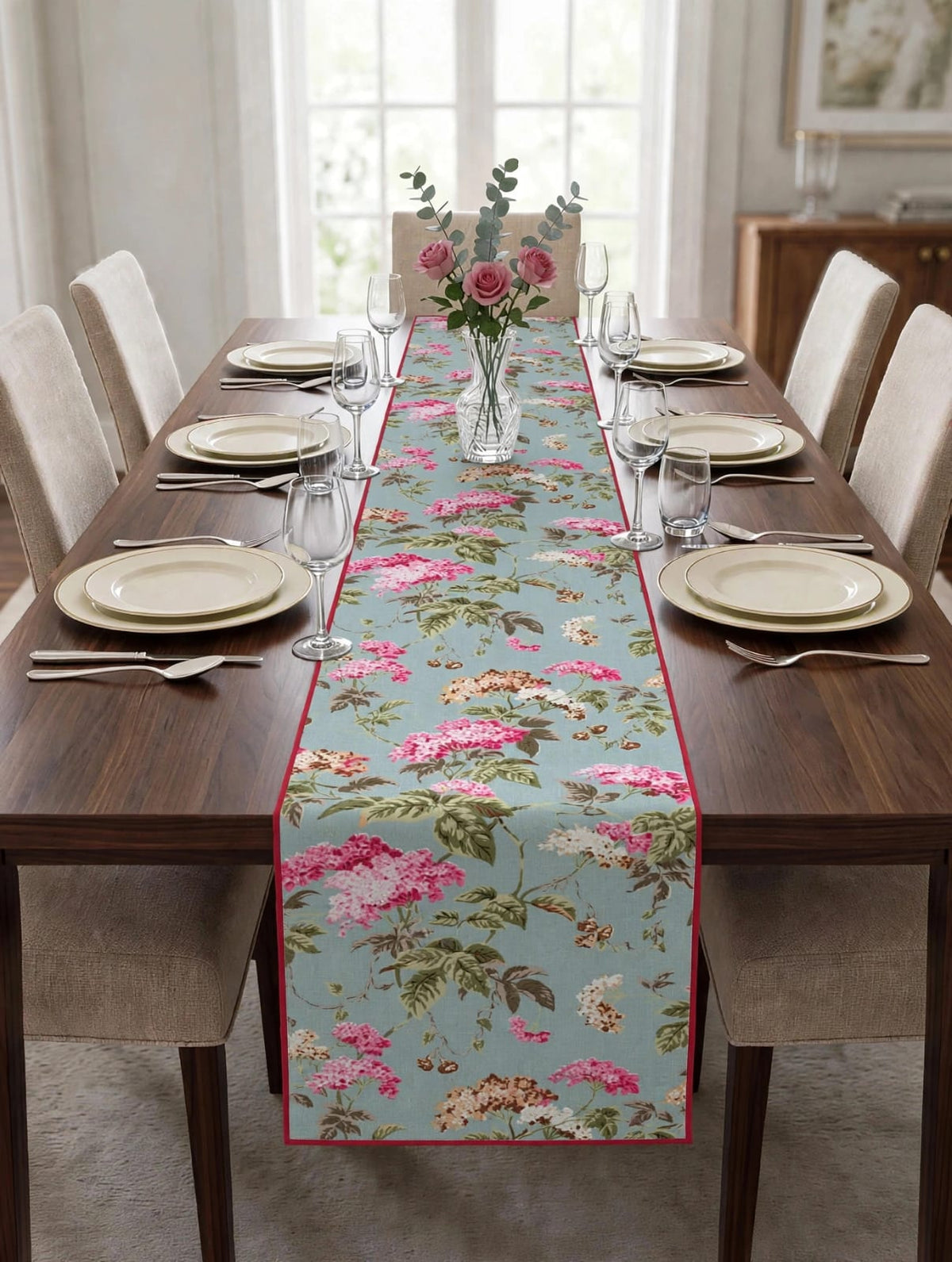 Pure cotton screen printed runners for 6 seater dining tables