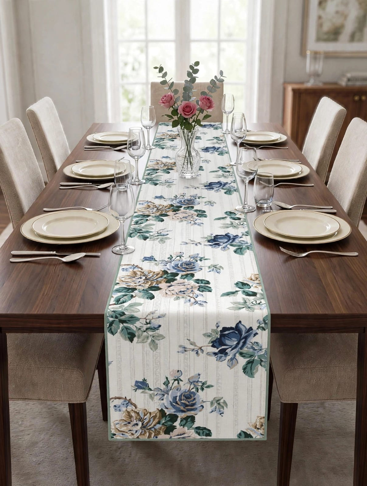 Pure cotton screen printed runners for 6 seater dining tables