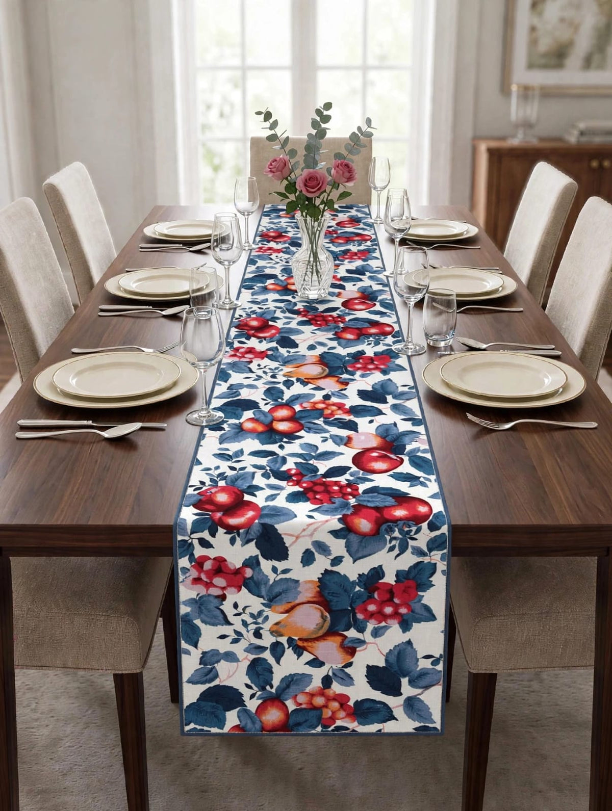 Pure cotton screen printed runners for 6 seater dining tables