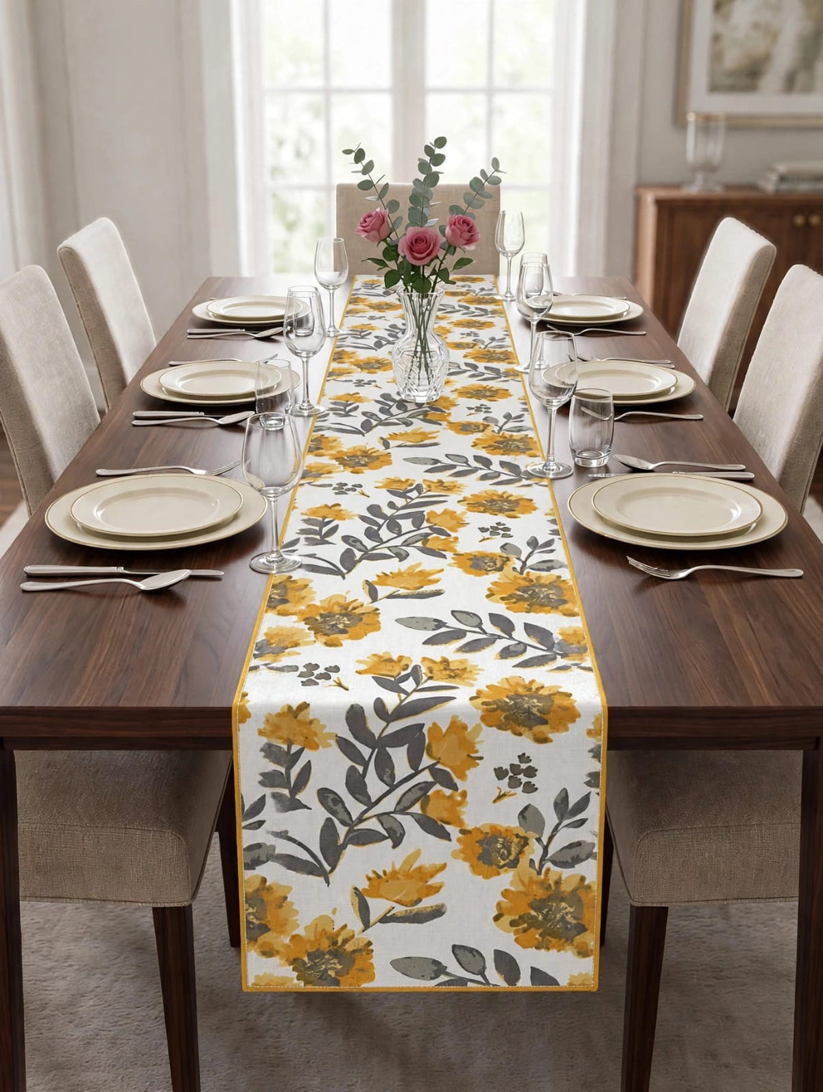 Pure cotton screen printed runners for 6 seater dining tables