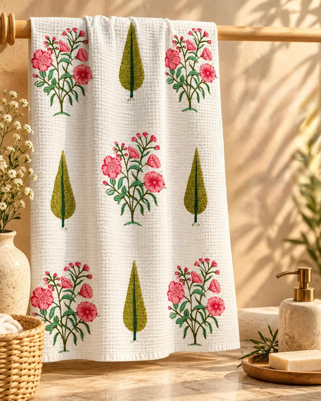 Pure cotton waffle textured bath towels (30x60 inches)