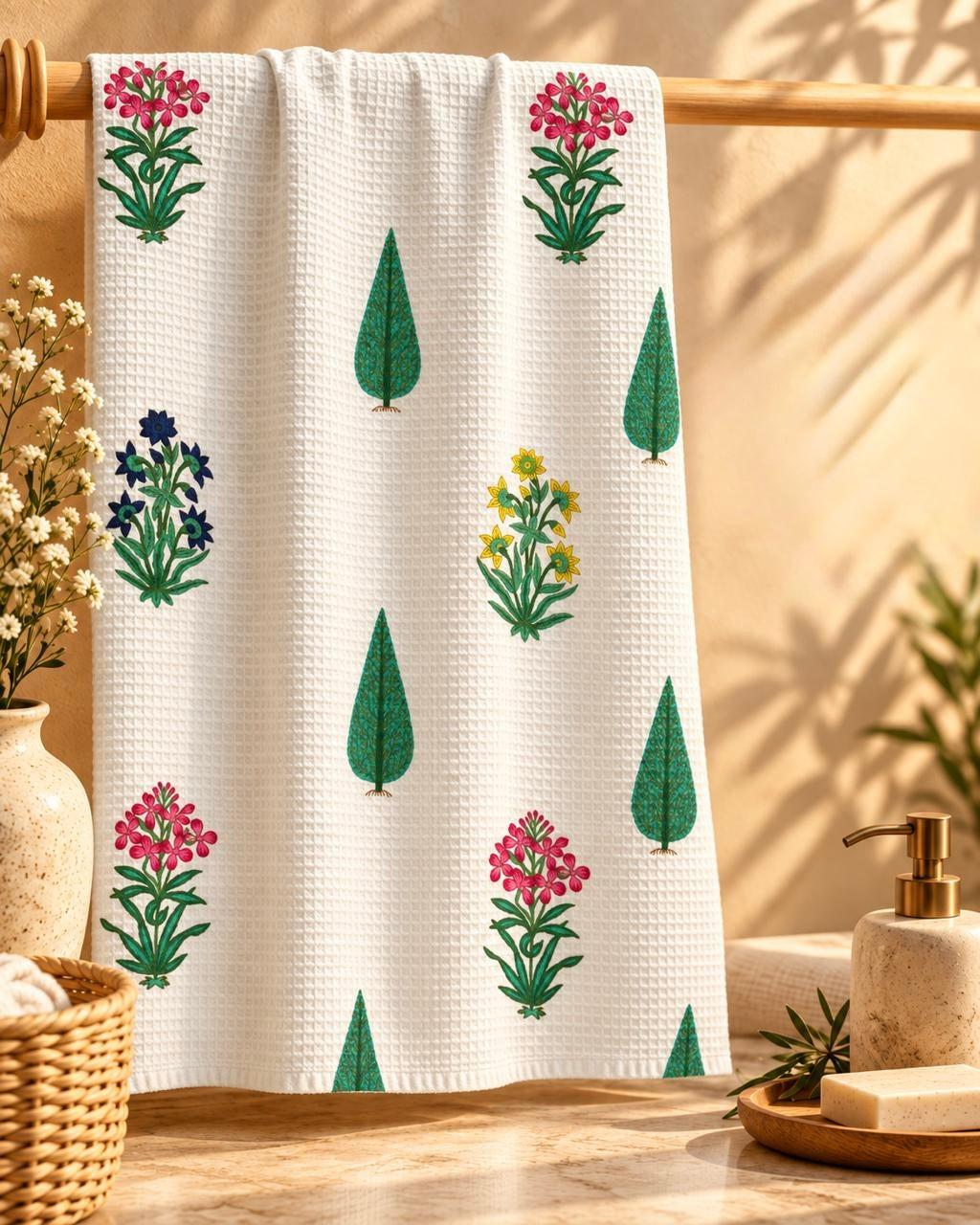 Pure cotton waffle textured bath towels (30x60 inches)