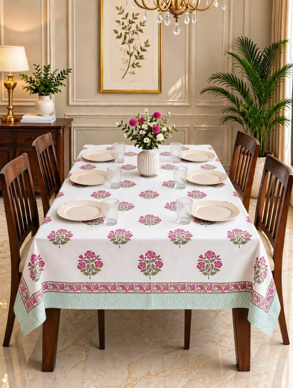 Pure cotton hand-block printed table cover for 6 seater dining tables (60x90 inches)