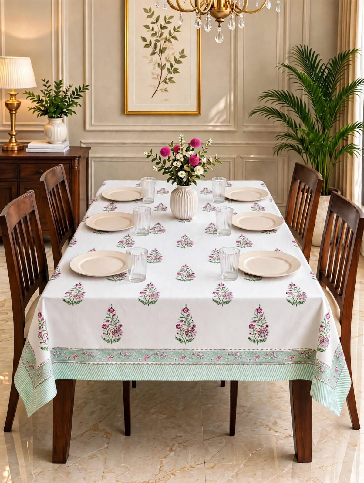 Pure cotton hand-block printed table cover for 6 seater dining tables (60x90 inches)