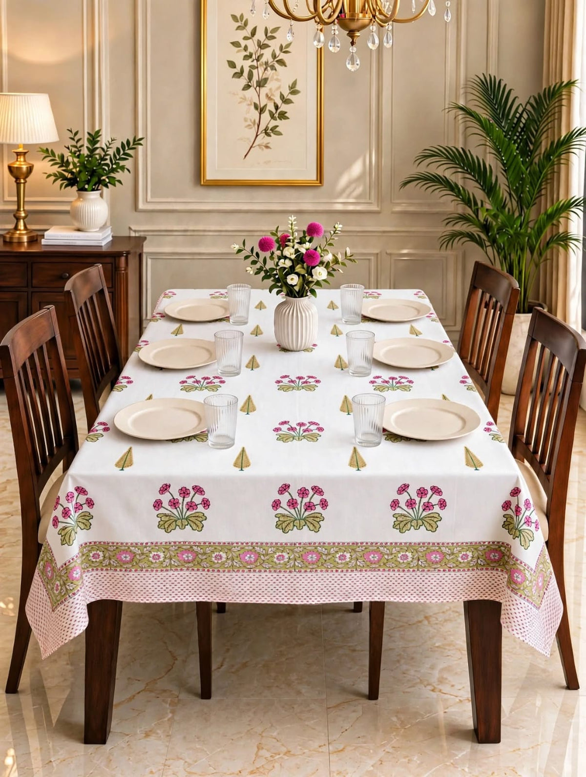 Pure cotton hand-block printed table cover for 6 seater dining tables (60x90 inches)