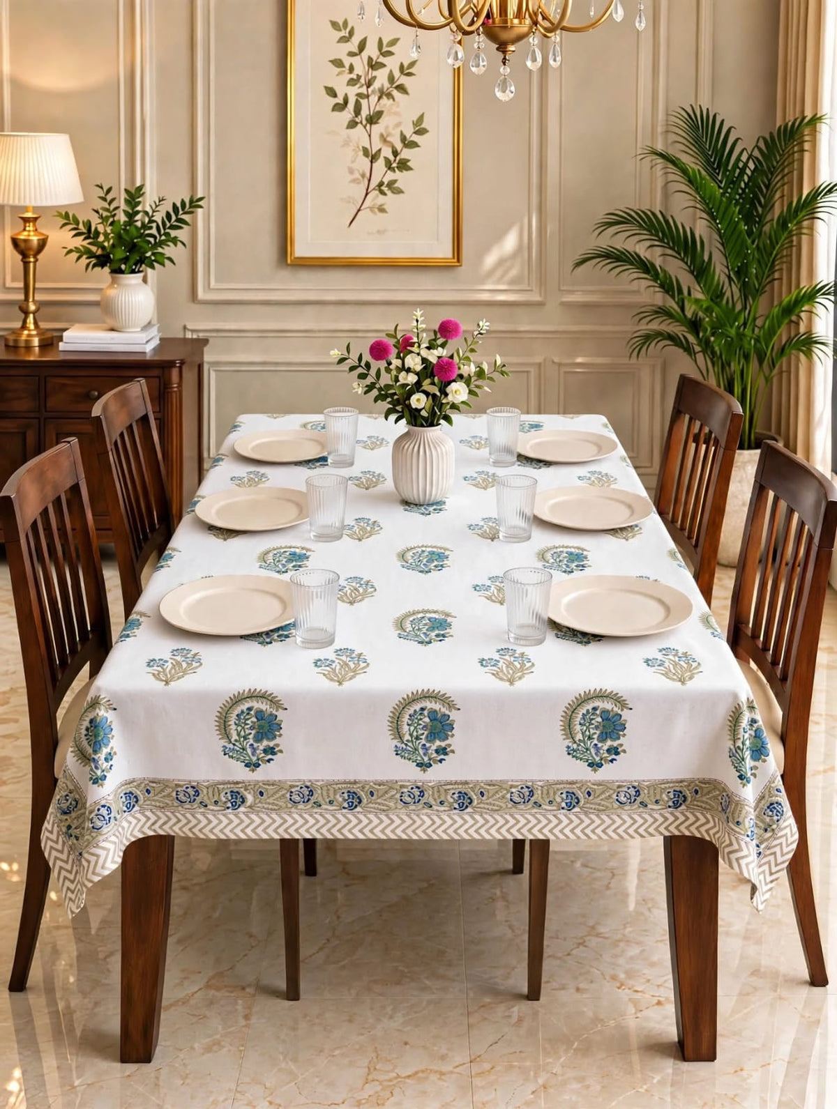 Pure cotton hand-block printed table cover for 6 seater dining tables (60x90 inches)