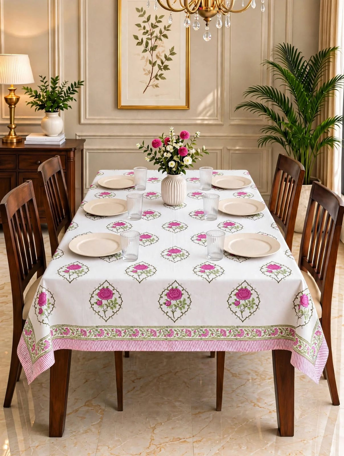 Pure cotton hand-block printed table cover for 6 seater dining tables (60x90 inches)