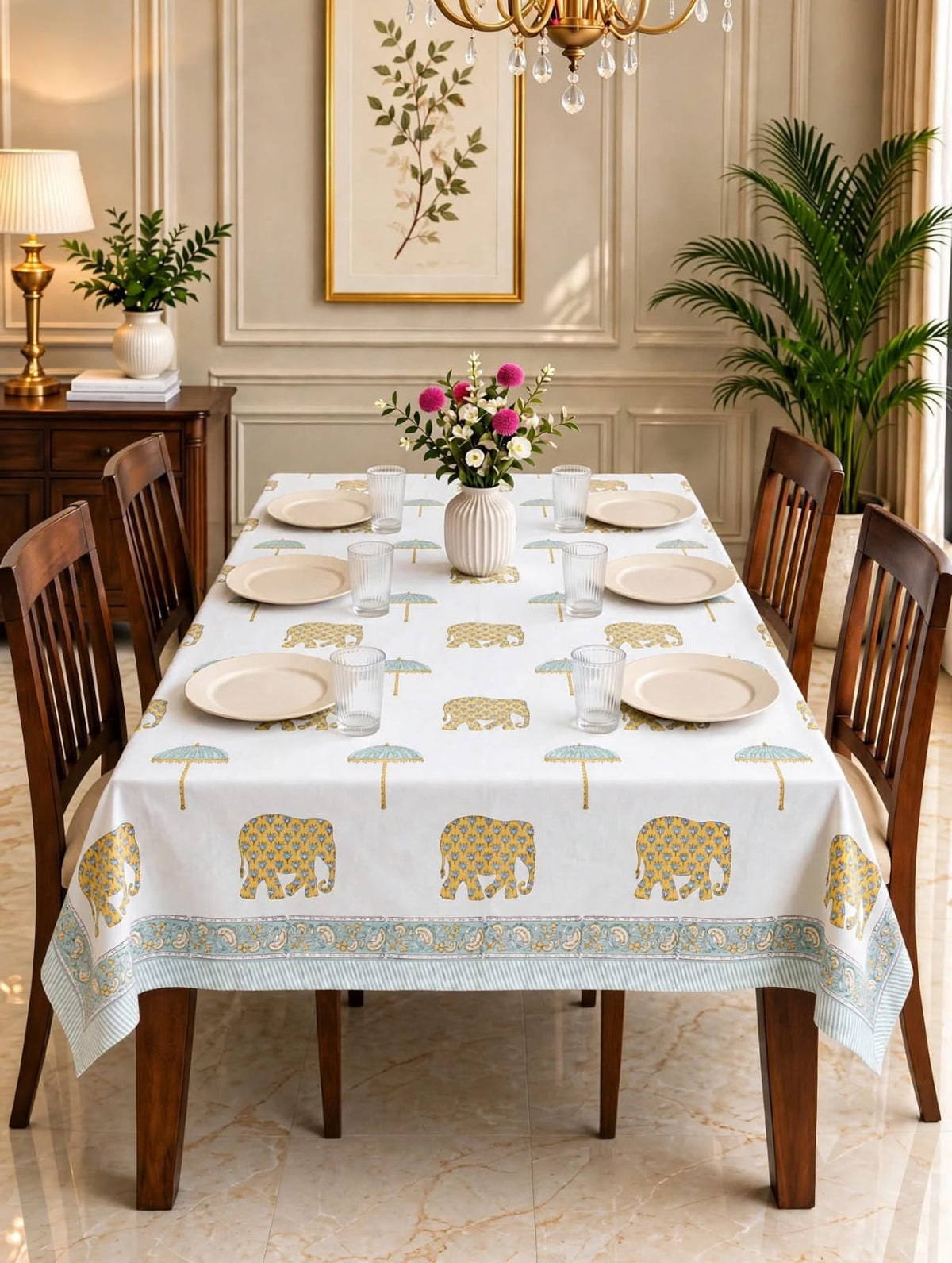 Pure cotton hand-block printed table cover for 6 seater dining tables (60x90 inches)