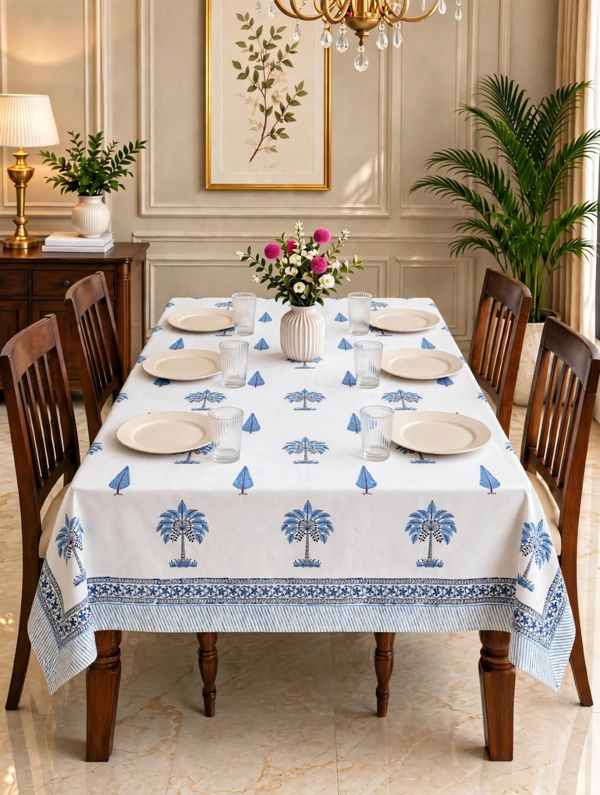 Pure cotton hand-block printed table cover for 6 seater dining tables (60x90 inches)