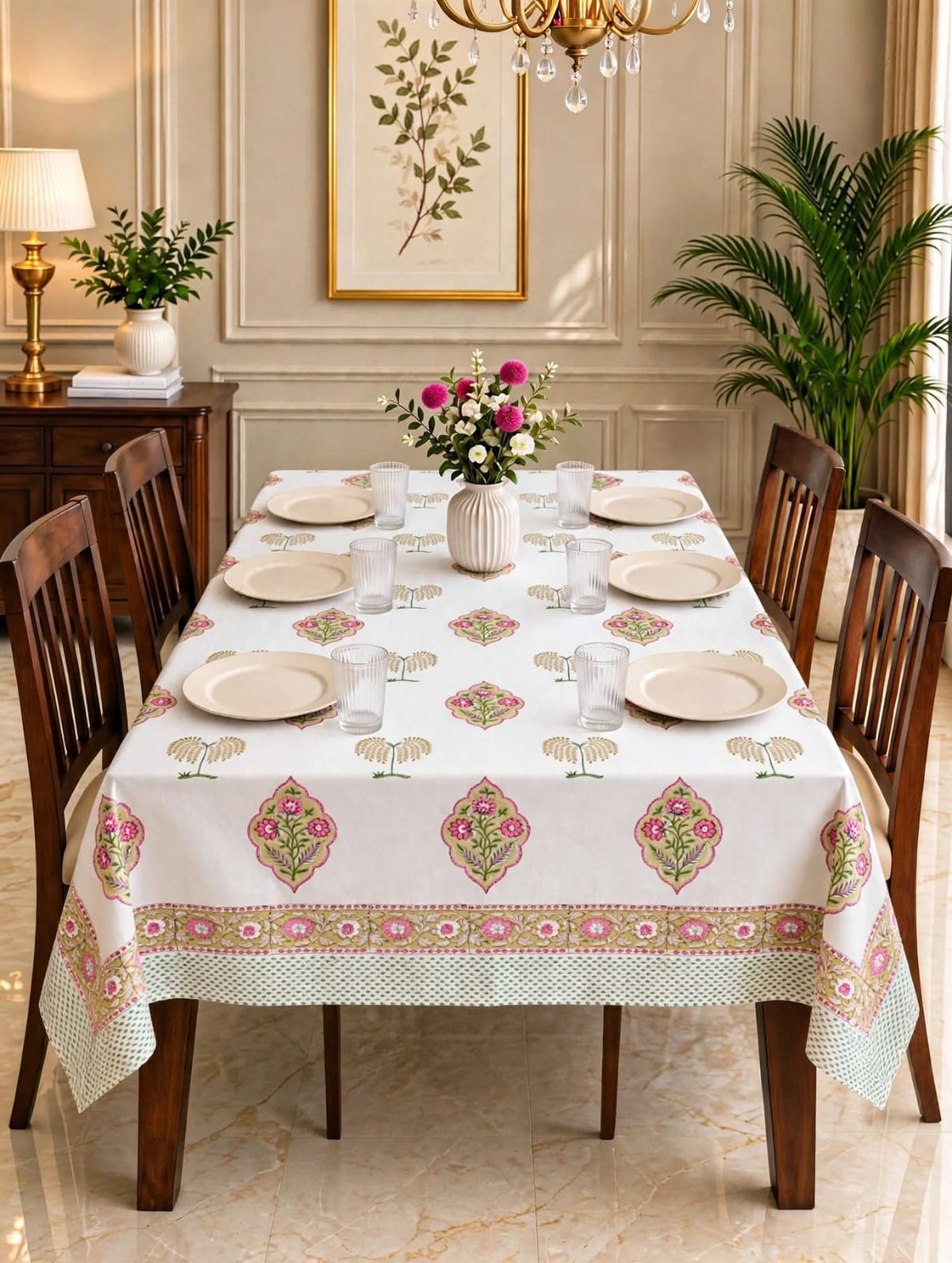 Pure cotton hand-block printed table cover for 6 seater dining tables (60x90 inches)