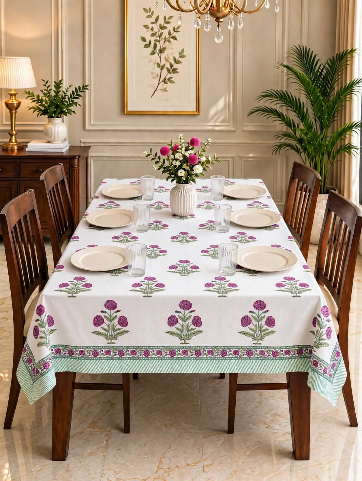 Pure cotton hand-block printed table covers for 6 seater dining tables (60x90 inches)