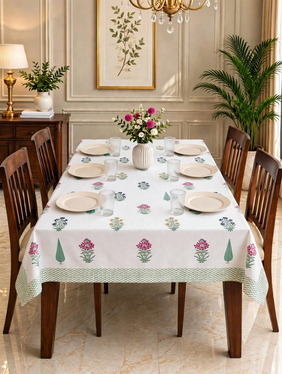 Pure cotton hand-block printed table covers for 4 and 6 seater dining tables (60x90 inches)