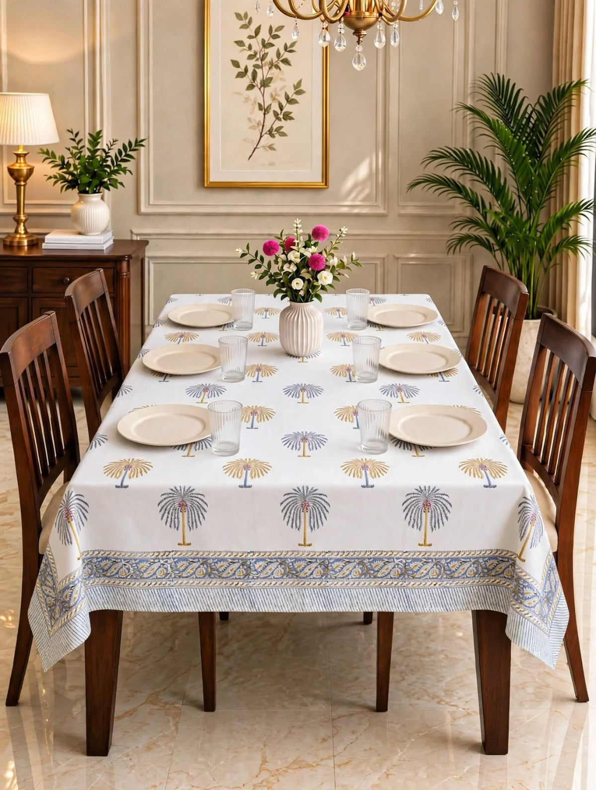 Pure cotton hand-block printed table covers for 6 seater dining tables (60x90 inches)
