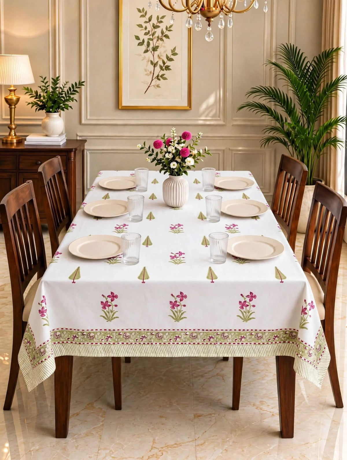 Pure cotton hand-block printed table covers for 6 seater dining tables (60x90 inches)