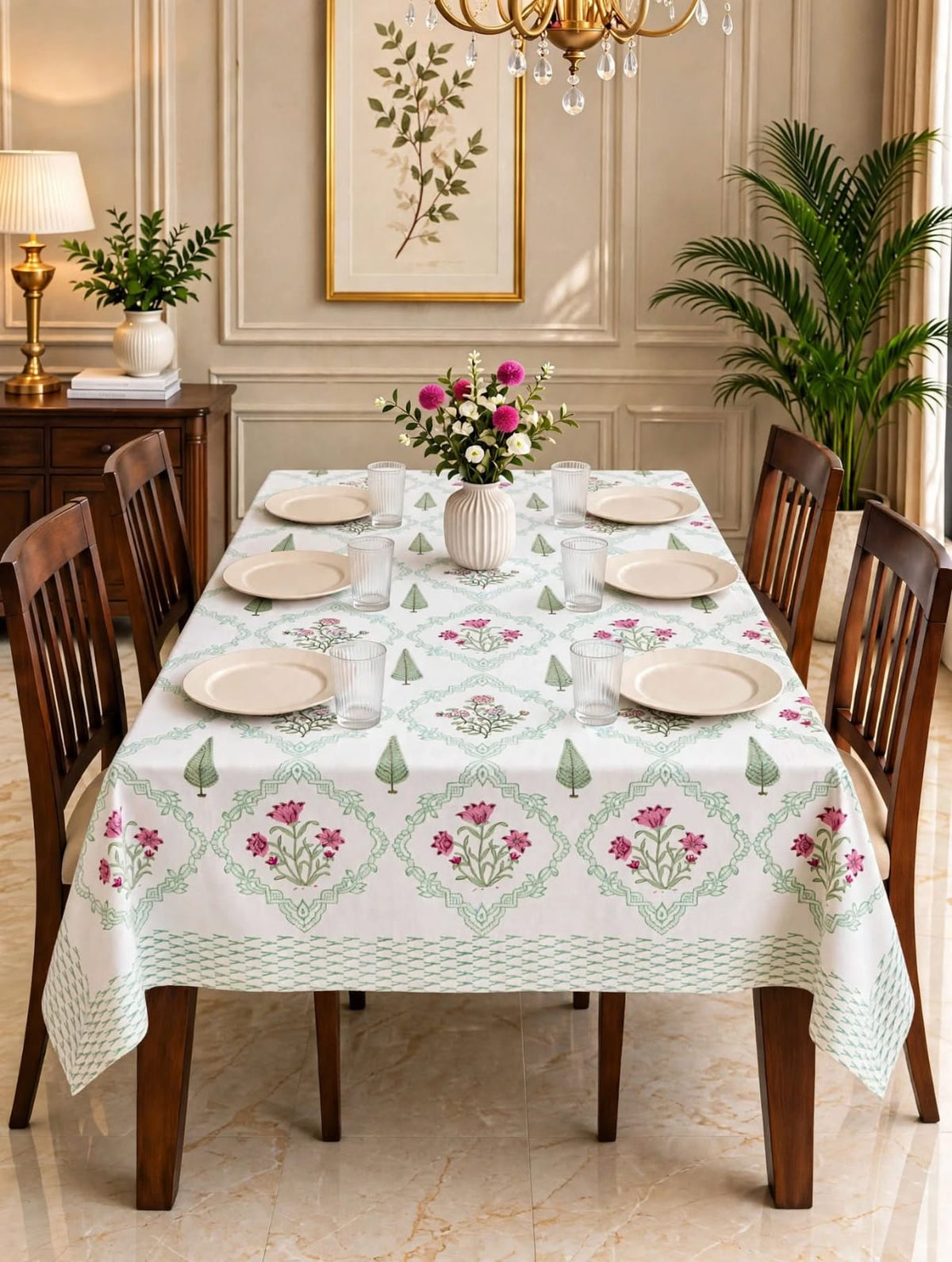 Pure cotton hand-block printed table covers for 6 seater dining tables (60x90 inches)