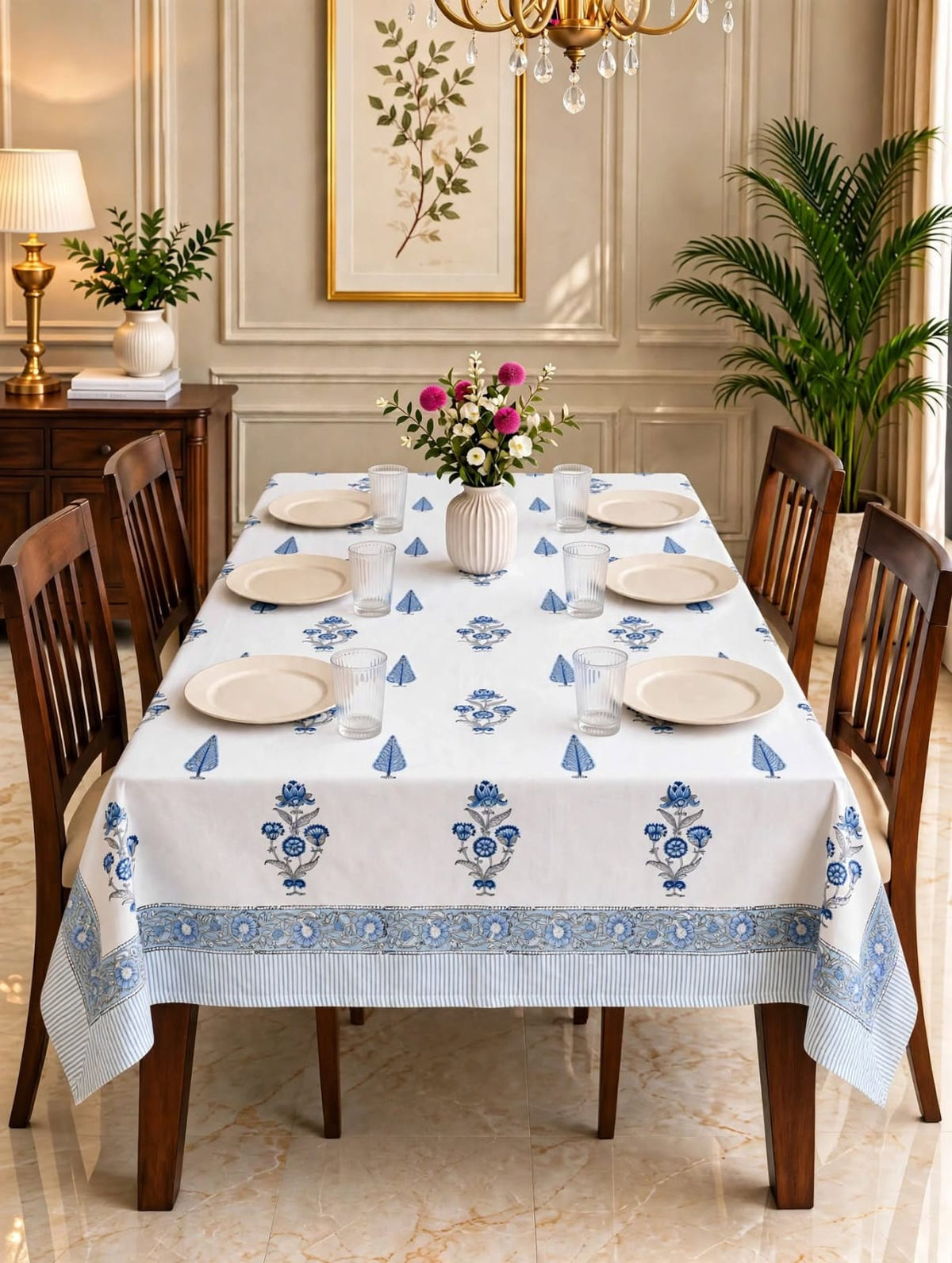 Pure cotton hand-block printed table covers for 6 seater dining tables (60x90 inches)