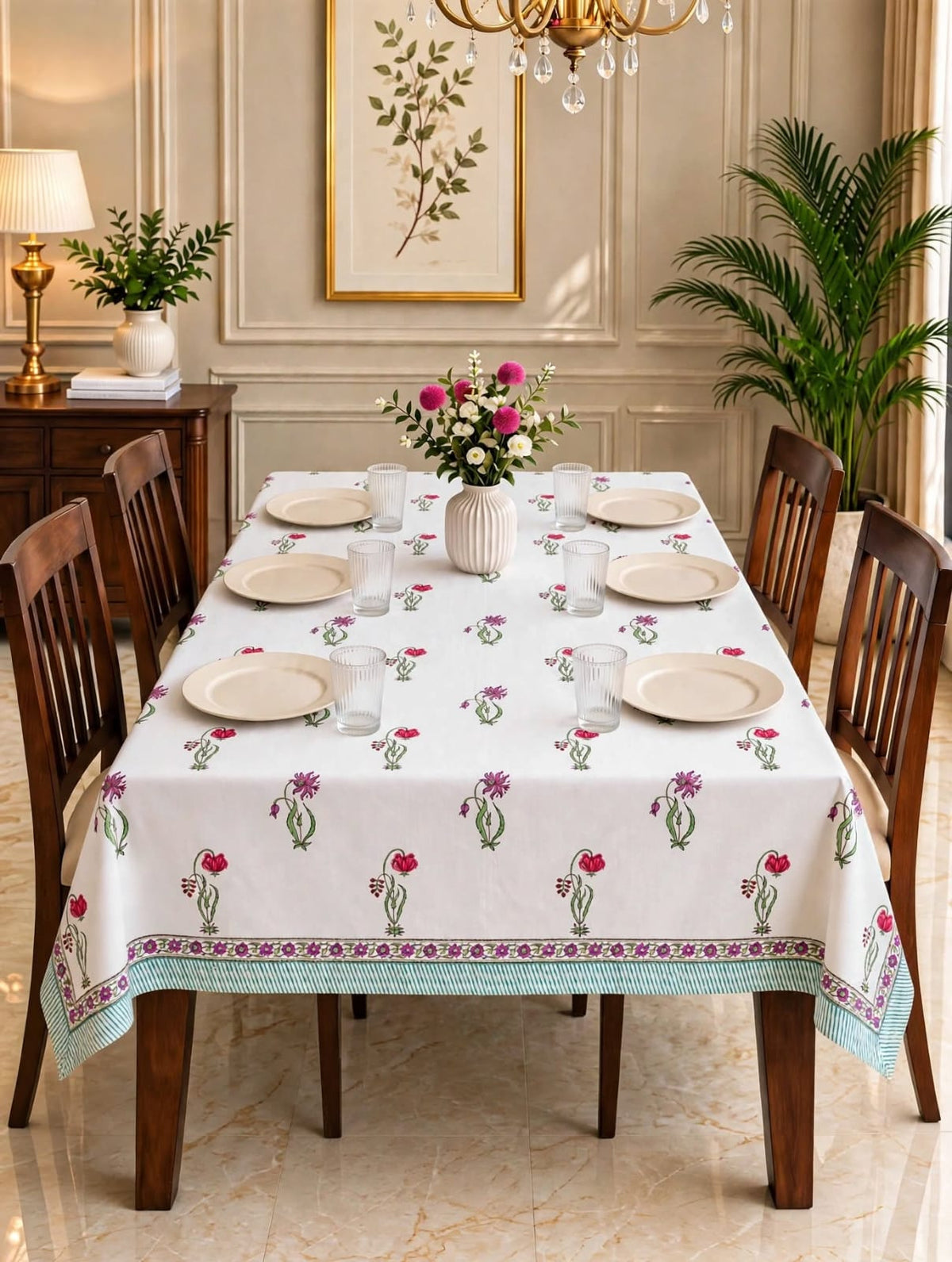 Pure cotton hand-block printed table covers for 6 seater dining tables (60x90 inches)