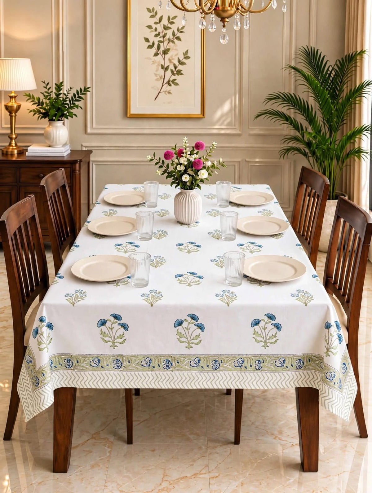 Pure cotton hand-block printed table covers for 6 seater dining tables (60x90 inches)