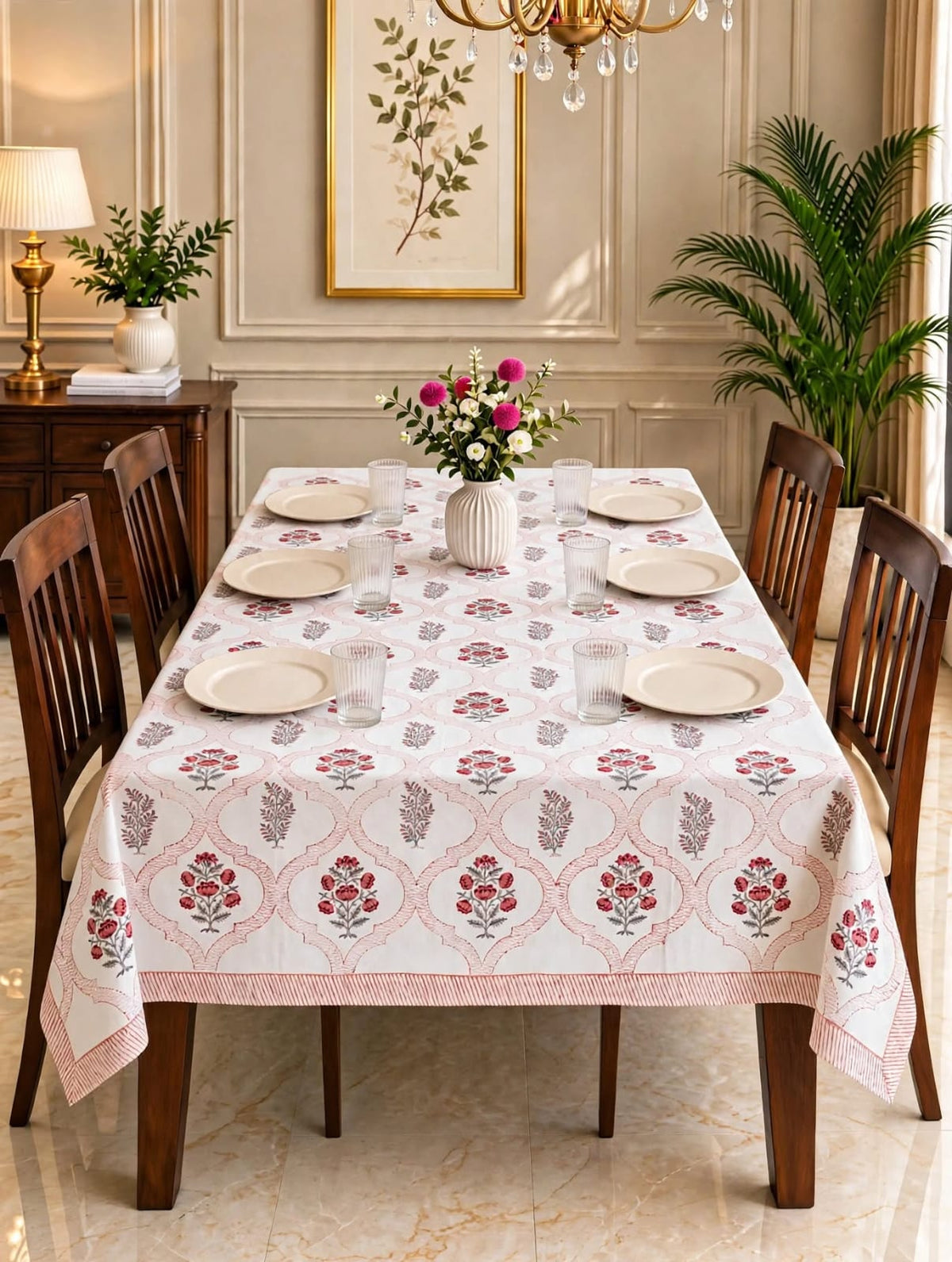 Pure cotton hand-block printed table covers for 6 seater dining tables (60x90 inches)