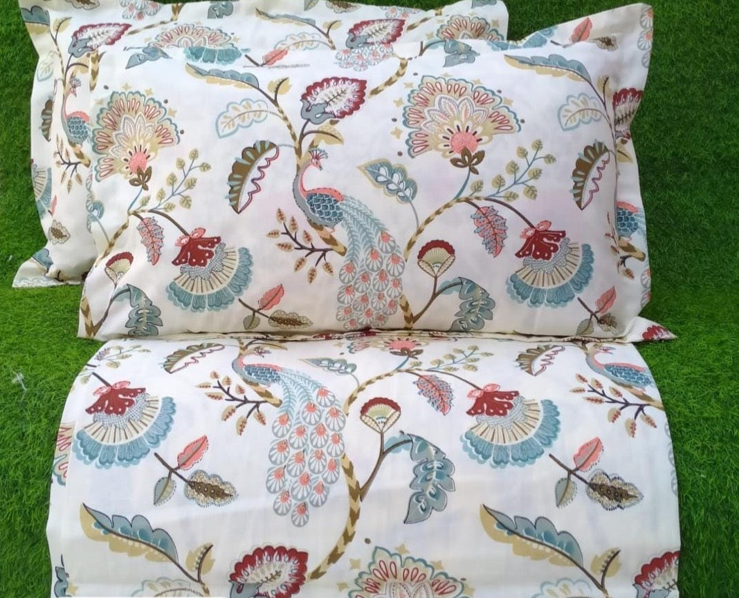 Pure cotton super king size bedsheet with two pillow covers (Size 108x108 inches)