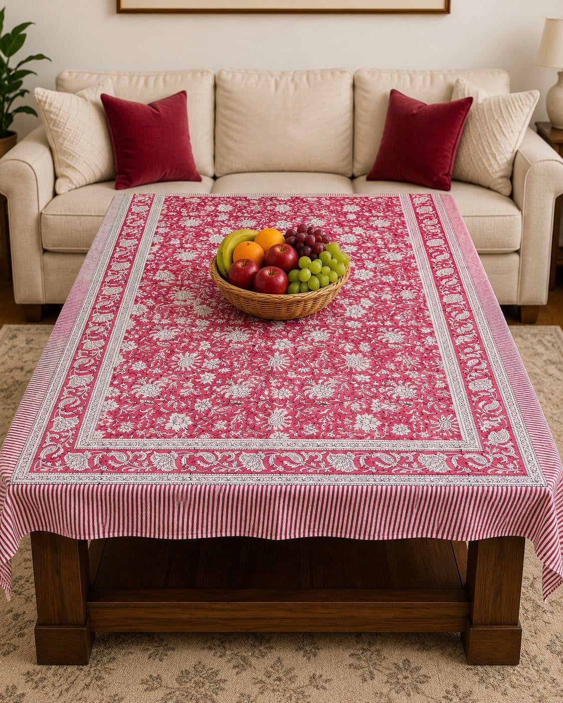 Pure cotton hand-block printed center table/ 4 seater dining table(40x60 inches)