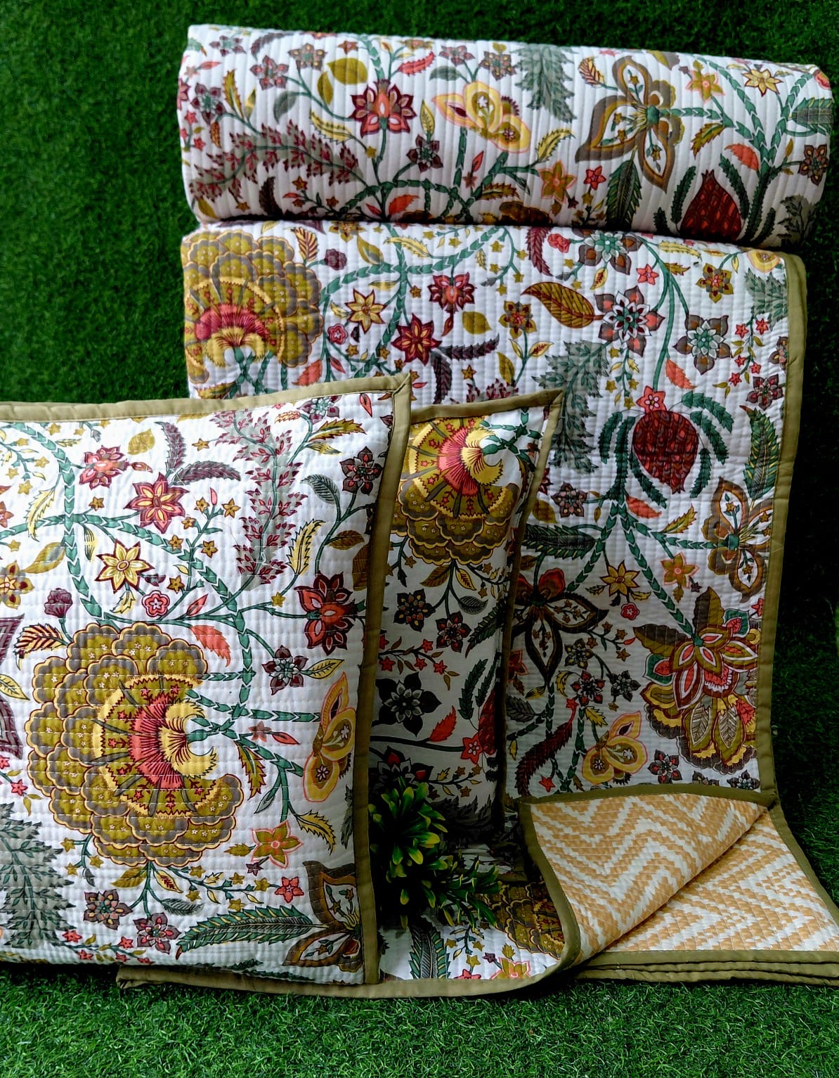 Pure cotton quilted bedcovers with two quilted pillow covers (90x108 inches)