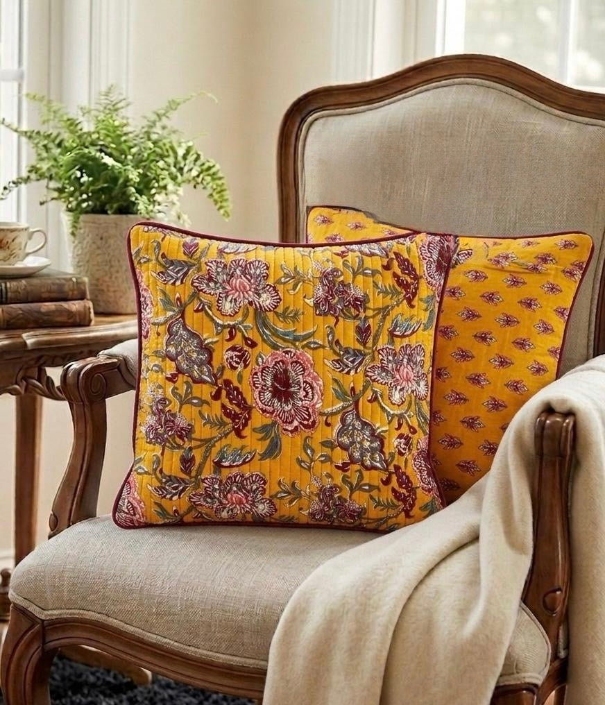 Pure cotton quilted Ajrakh cushion covers 16x16 inches (Set of 5)