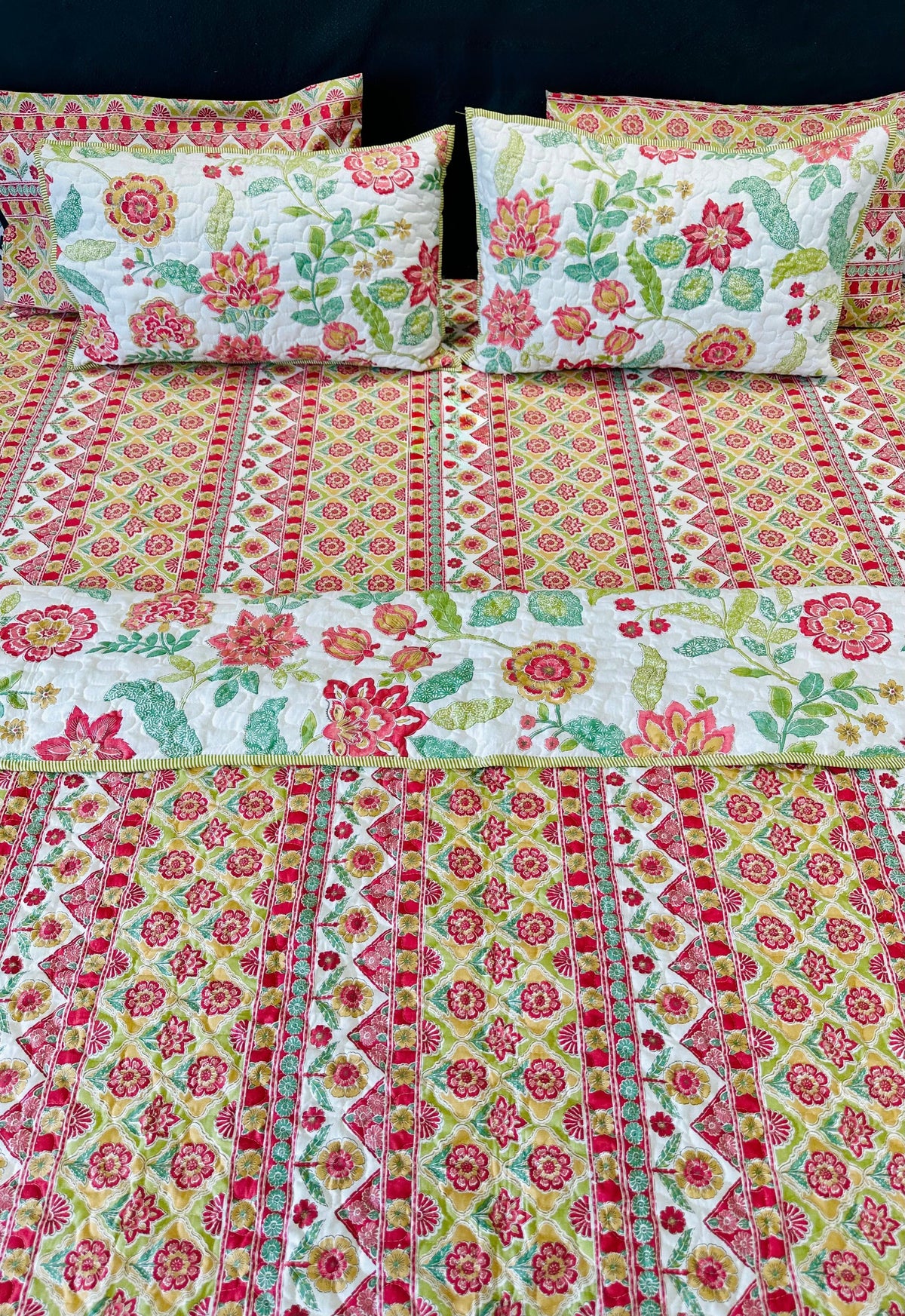 Pure cotton paani jaal quilted printed double bedcovers (90x108 inches)