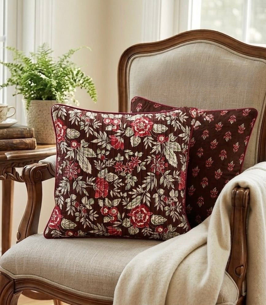 Pure cotton quilted Ajrakh cushion covers 16x16 inches (Set of 5)