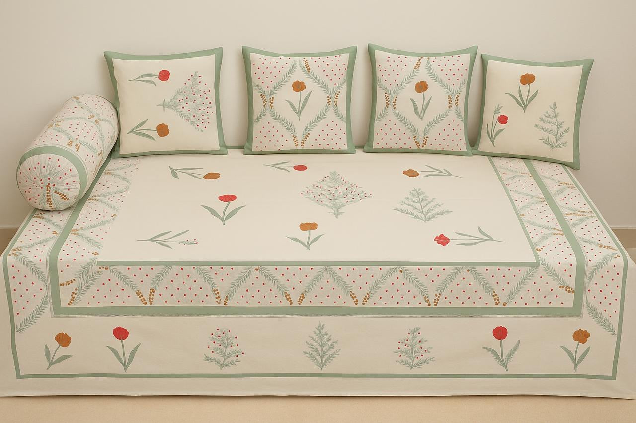 Pure cotton printed 8 piece traditional diwan sets
