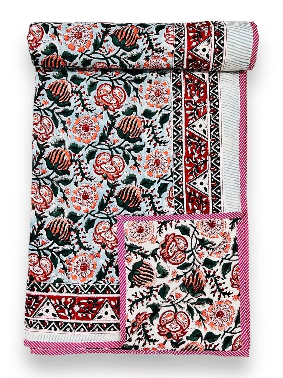 Handblock printed pure mulmul cotton all weather double dohars (90x108 inches)