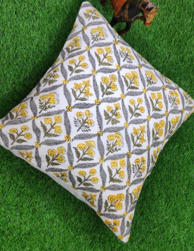Pure cotton handblock printed cushion cover - single piece (16x16 inches)