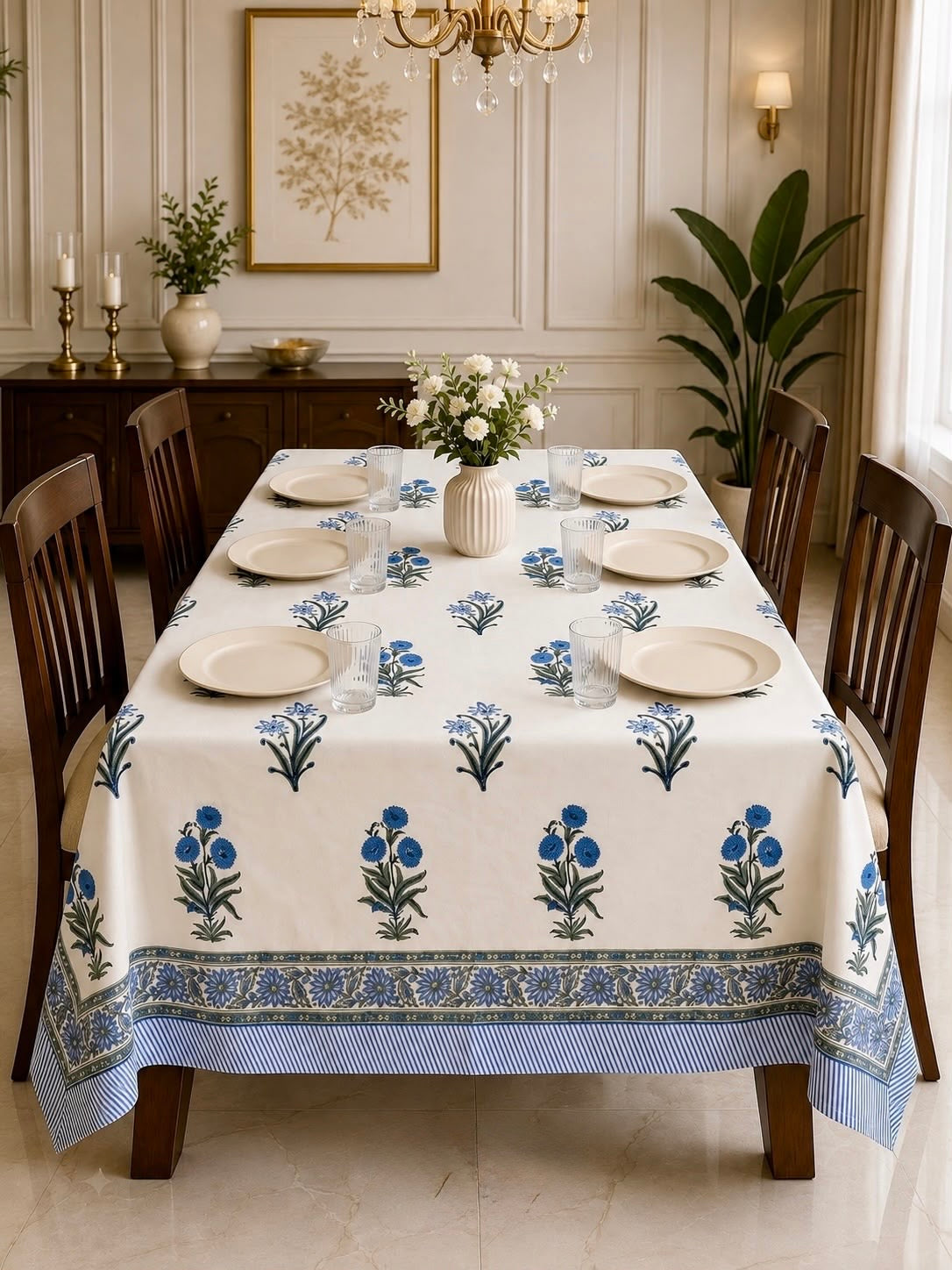Pure cotton hand-block printed table cover for 6 seater table 60x90 inches