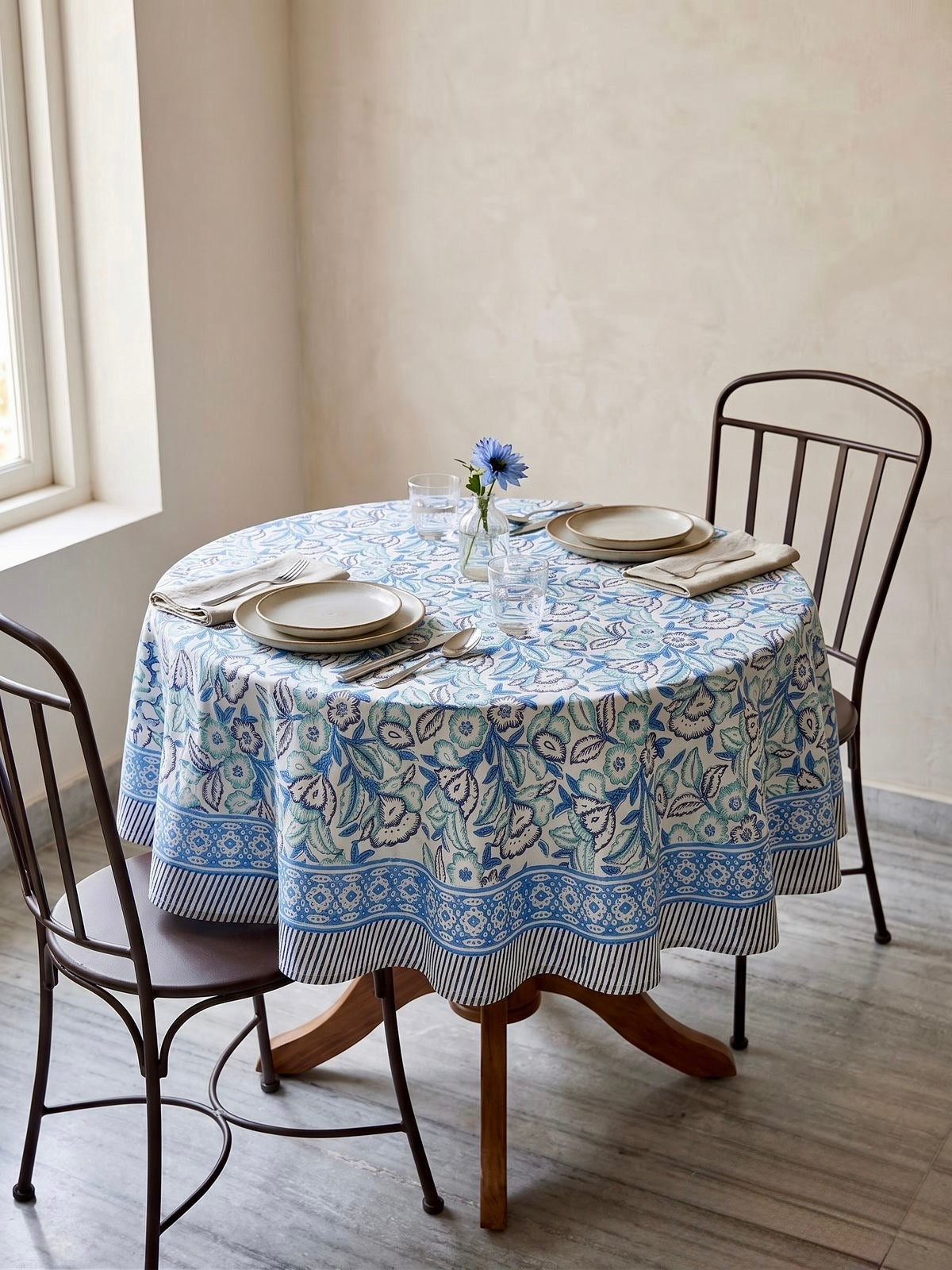 Pure cotton hand-block printed 2 seater round coffee table covers