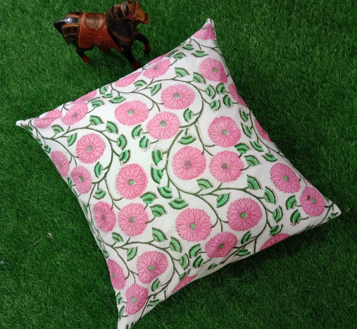 Pure cotton handblock printed cushion cover - single piece (16x16 inches)