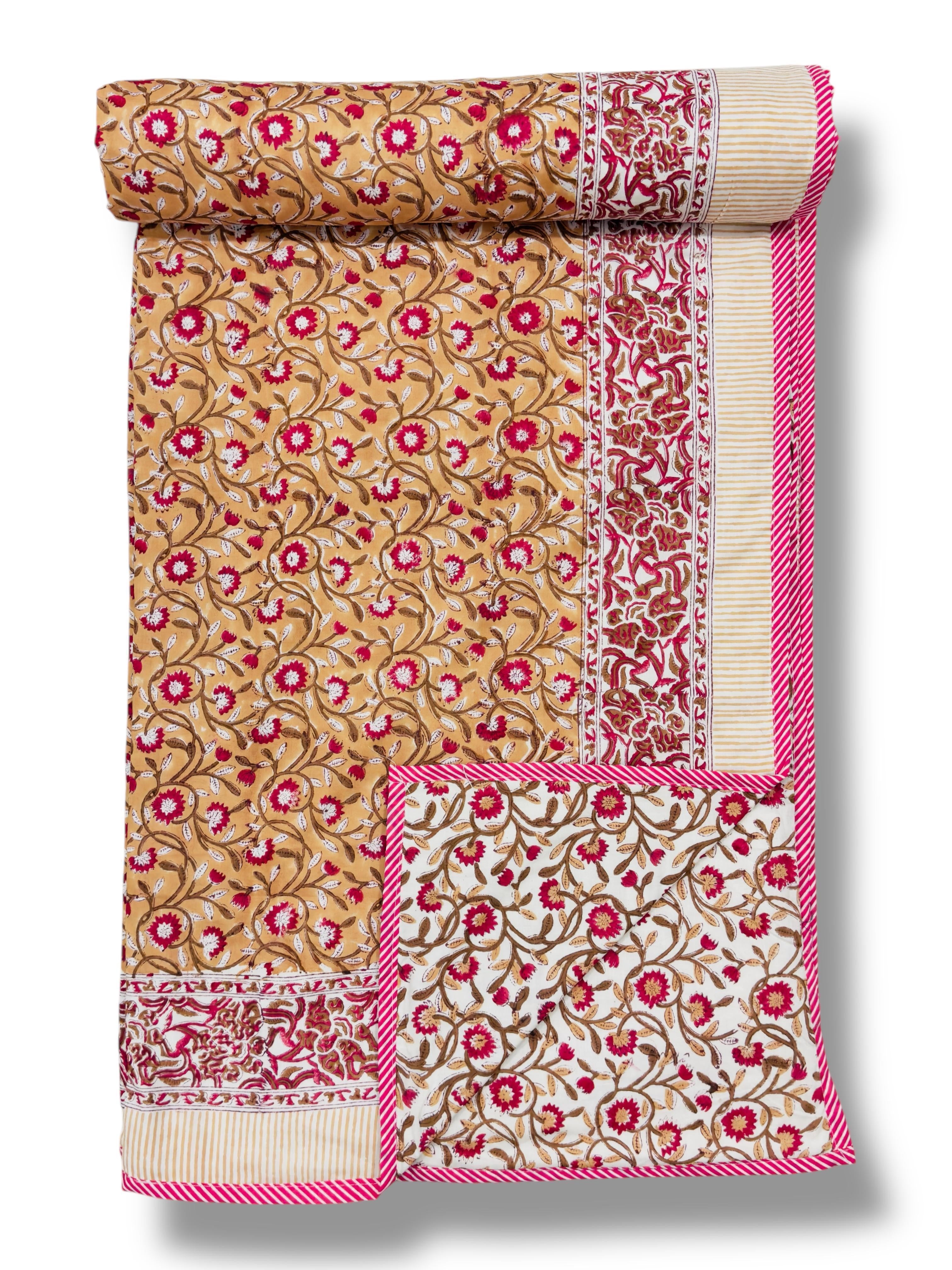 Handblock printed pure mulmul cotton all weather double dohars (90x108 inches)
